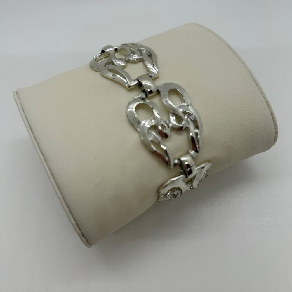 Vintage Modernist Silver-Tone Bracelet Bold Link Statement Retro Chunky 1970s 7" - Picture 5 of 10